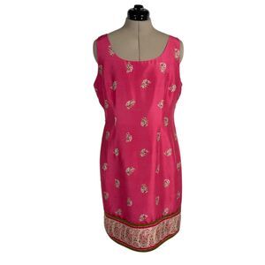 Silk Club Sleeveless Shift Dress12 Pink Corral Beaded Floral 80's 90's Retro